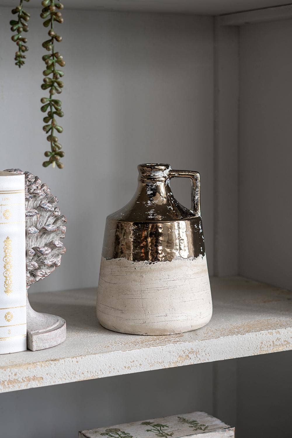 Terracotta Jug Vase w/ Metallic Bronze &amp; Natural Tan