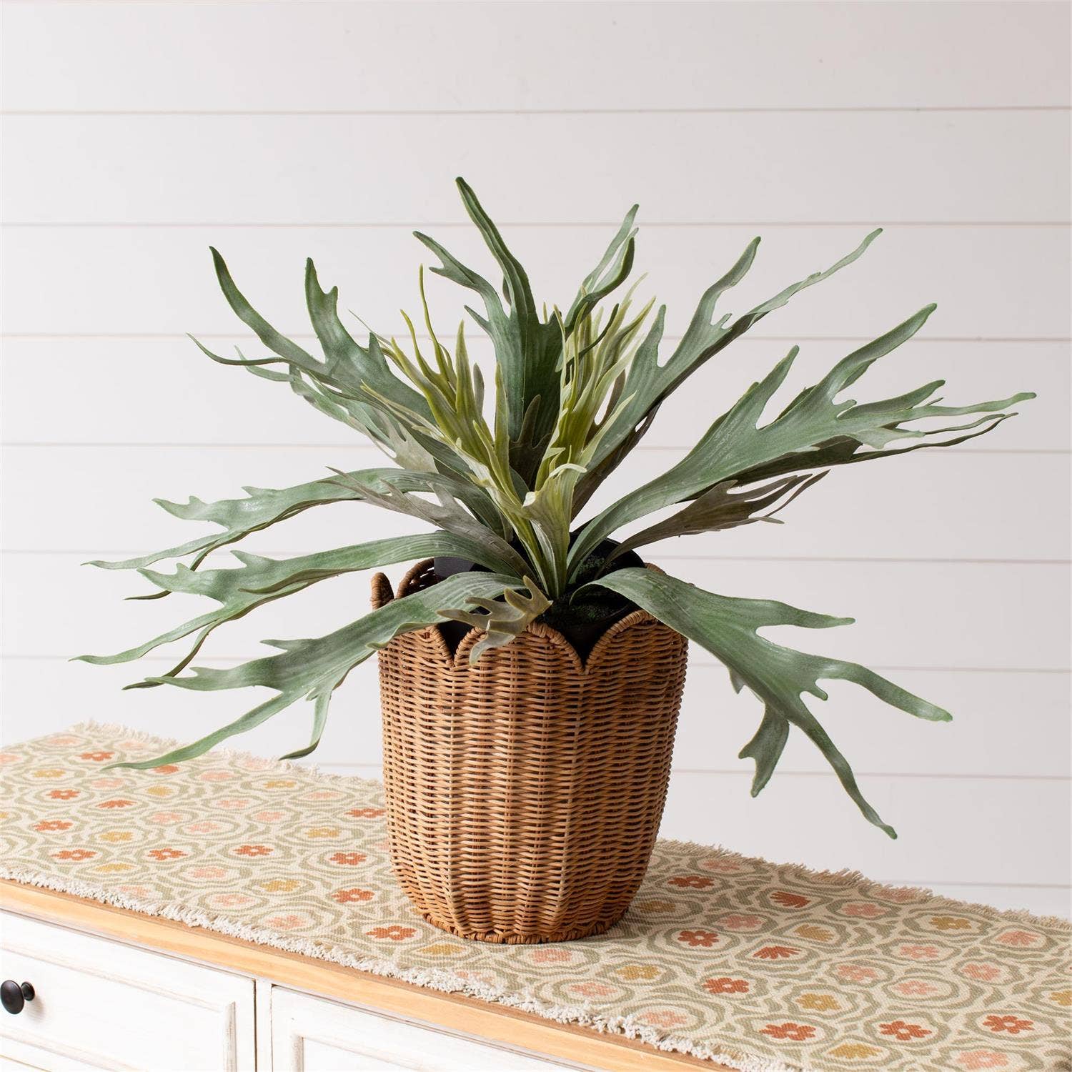 Scalloped Edge Rattan Round Basket - Cloth + Cabin