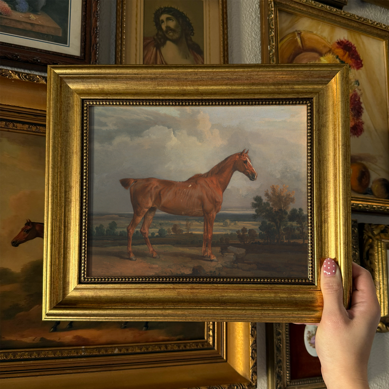 Vintage Style Brown Horse Art Print Framed