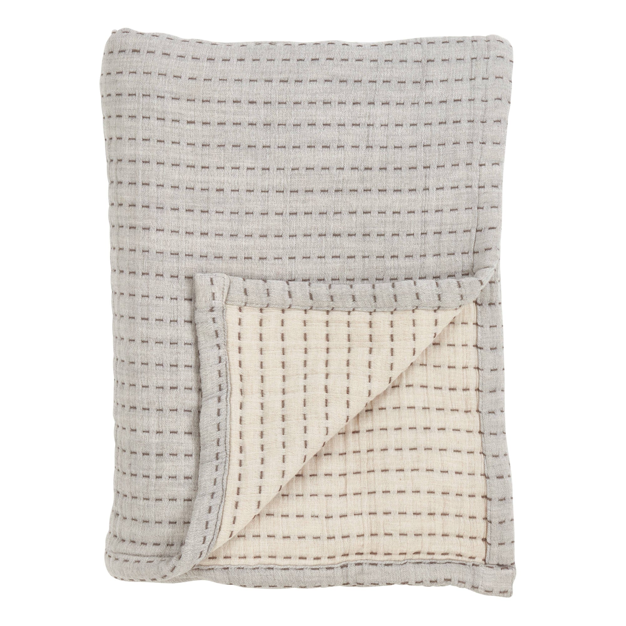 Grey Pure Cotton Line-Stitch Throw Blanket - Cloth + Cabin