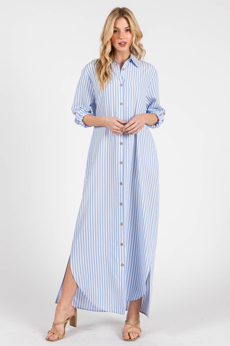 Striped Button Down Shirt Maxi Dress