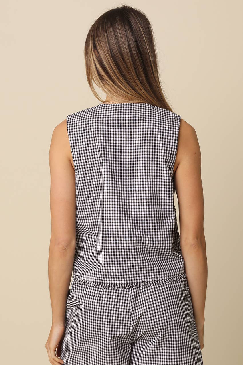 Elsie Gingham Sleeveless Button-Up Top