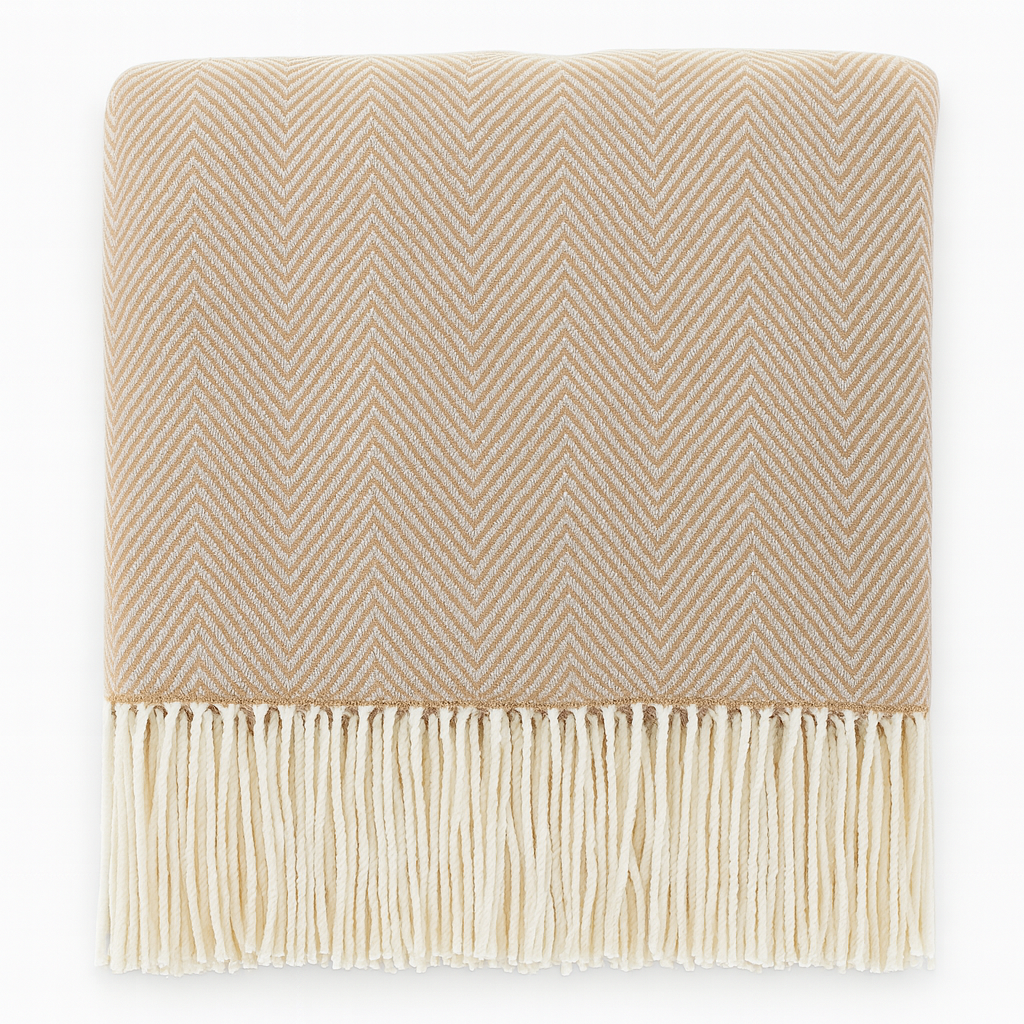 Camel Herringbone Fringed Throw Blanket - Cloth + Cabin