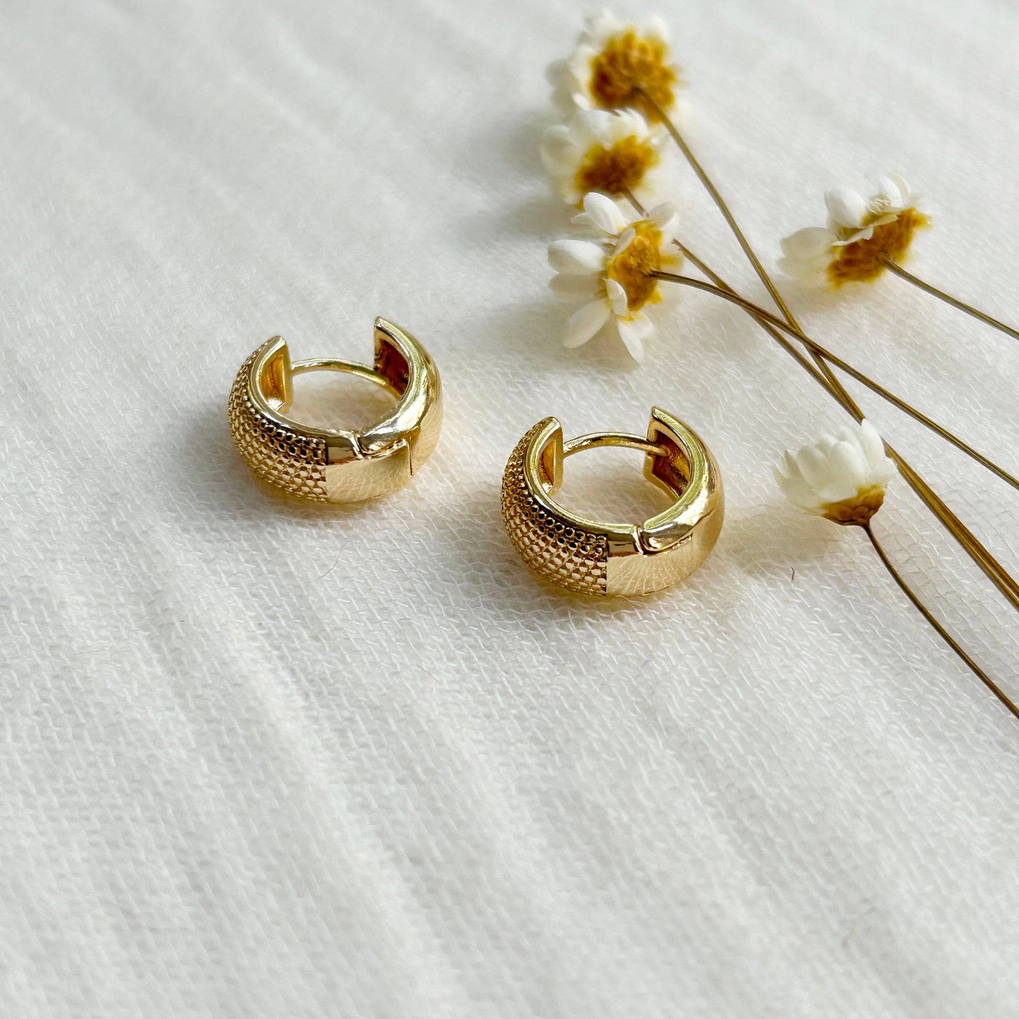 Gold Textured Huggie Hoops - Cloth + Cabin