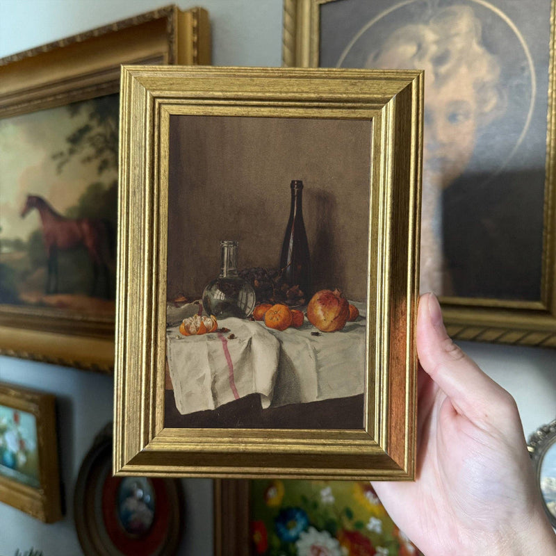 Vintage Style Moody fruits on Table Art Print Framed