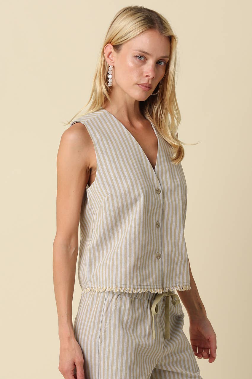 Ruth Stripe Button-Down Sleeveless Top