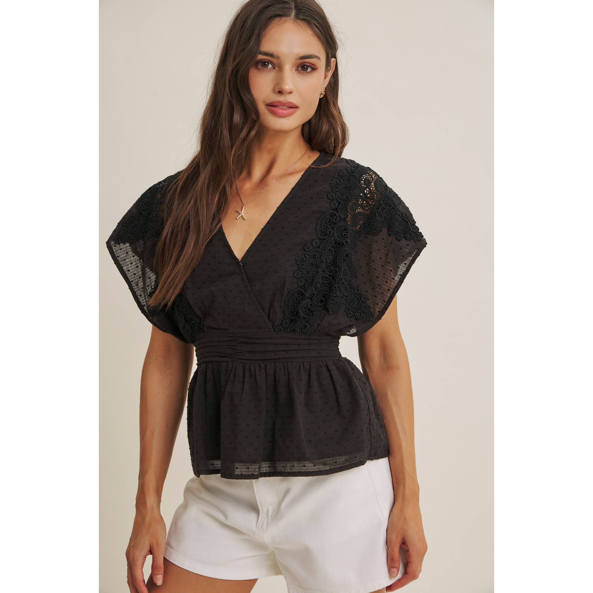 Zoie Swiss Dot Lace Peplum Blouse