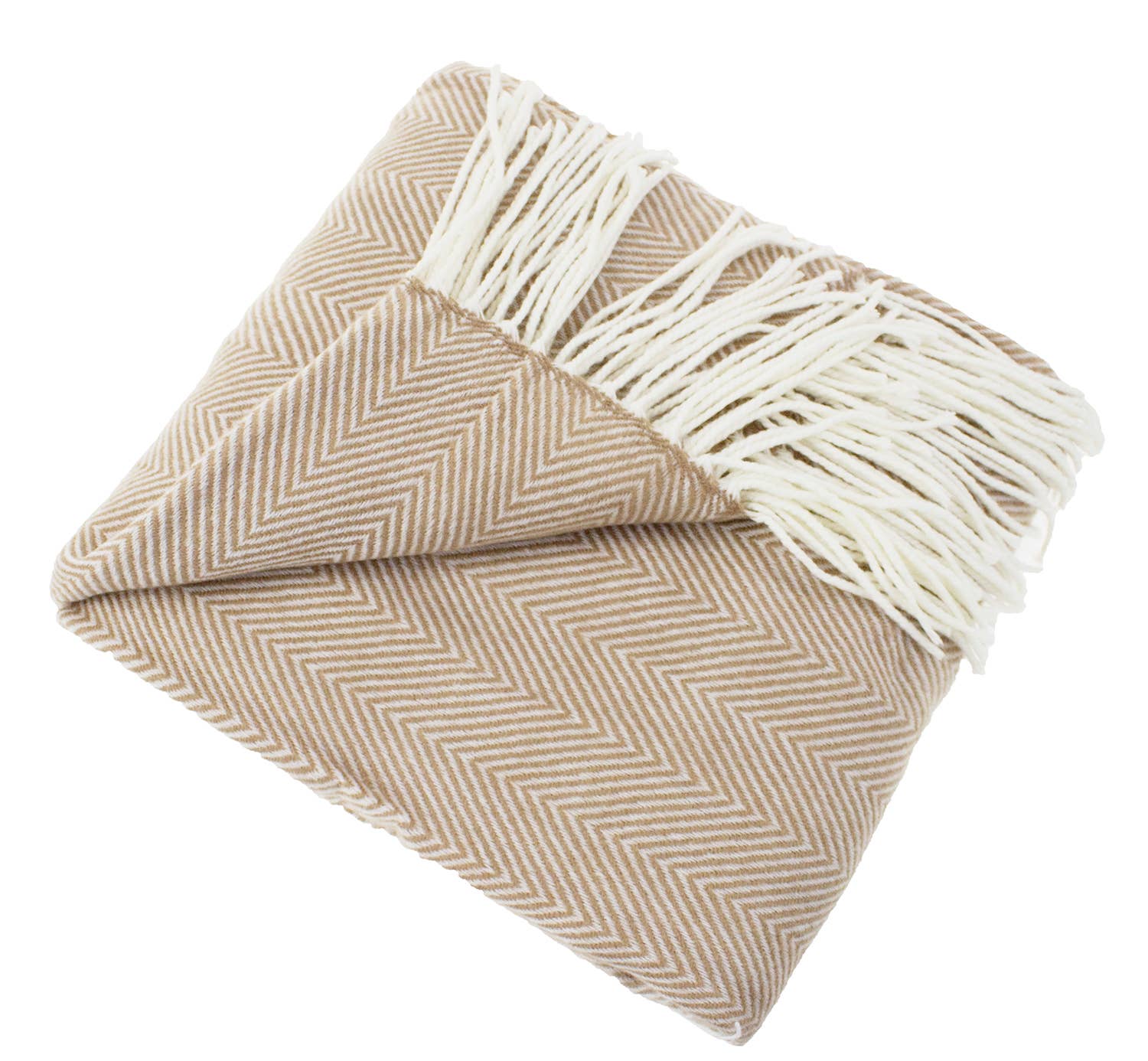 Camel Herringbone Fringed Throw Blanket - Cloth + Cabin