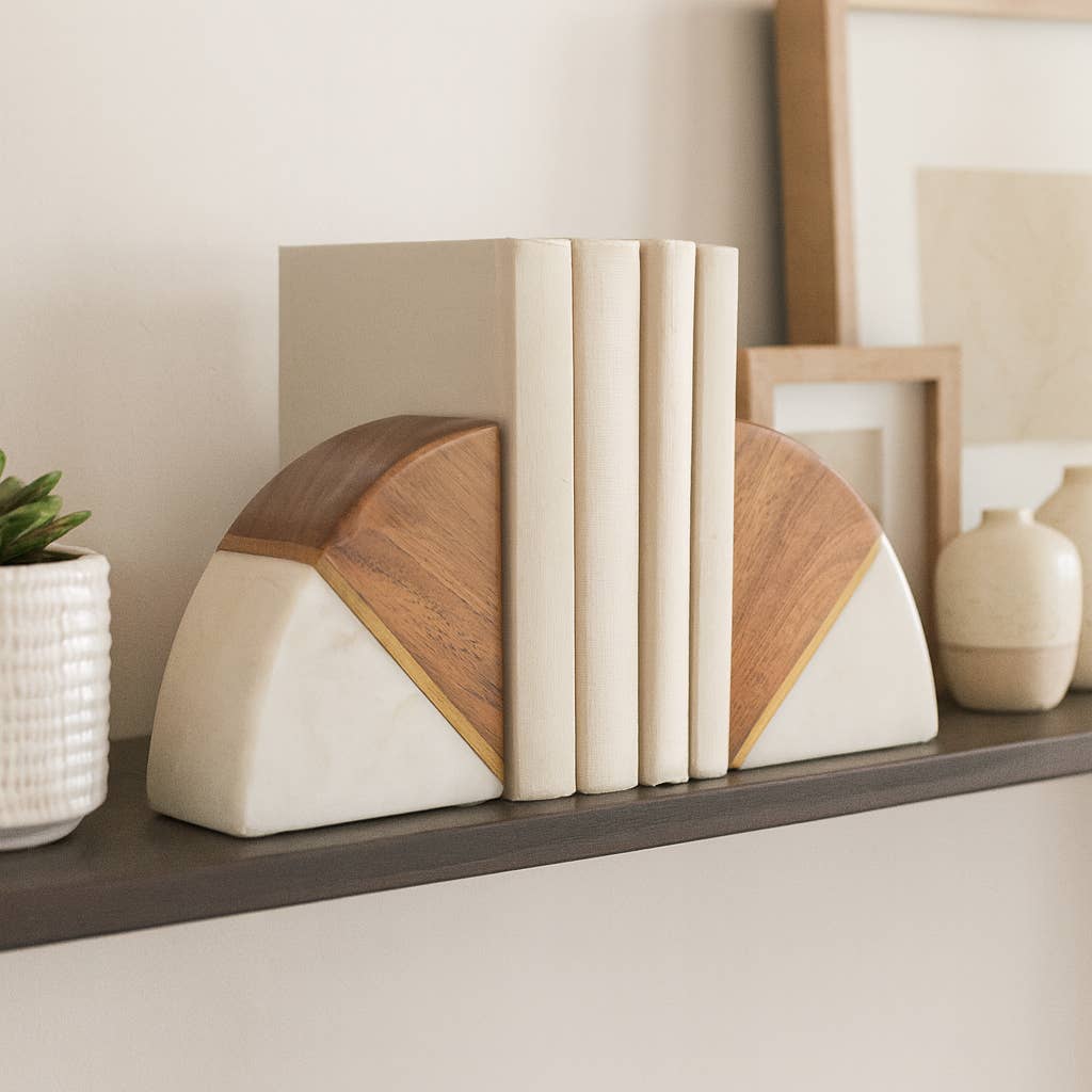 Marble Wood and Brass Bookends / Set of 2 - Cloth + Cabin