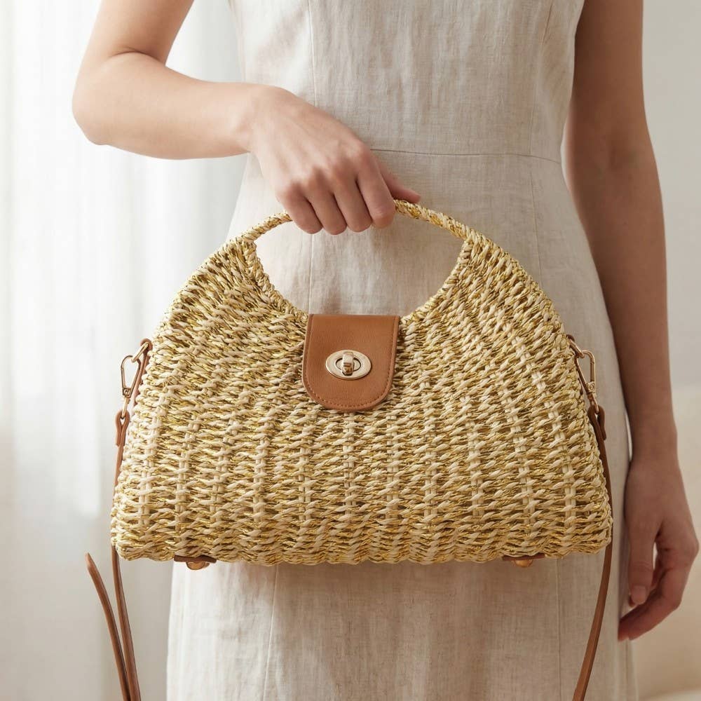 Woven Straw Top Handle Handbag - Cloth + Cabin