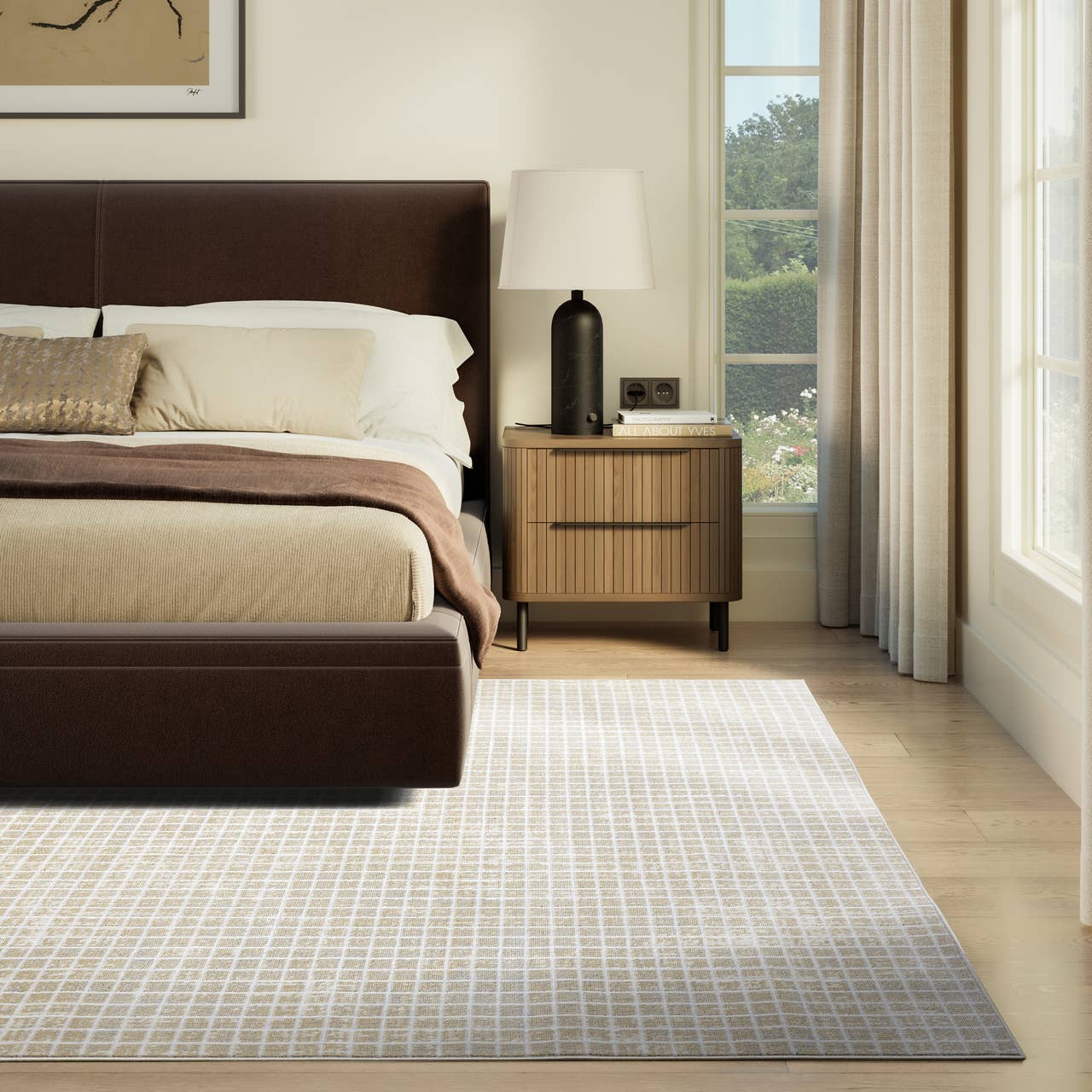 Dalia Beige Micro Grid Indoor Outdoor Rug