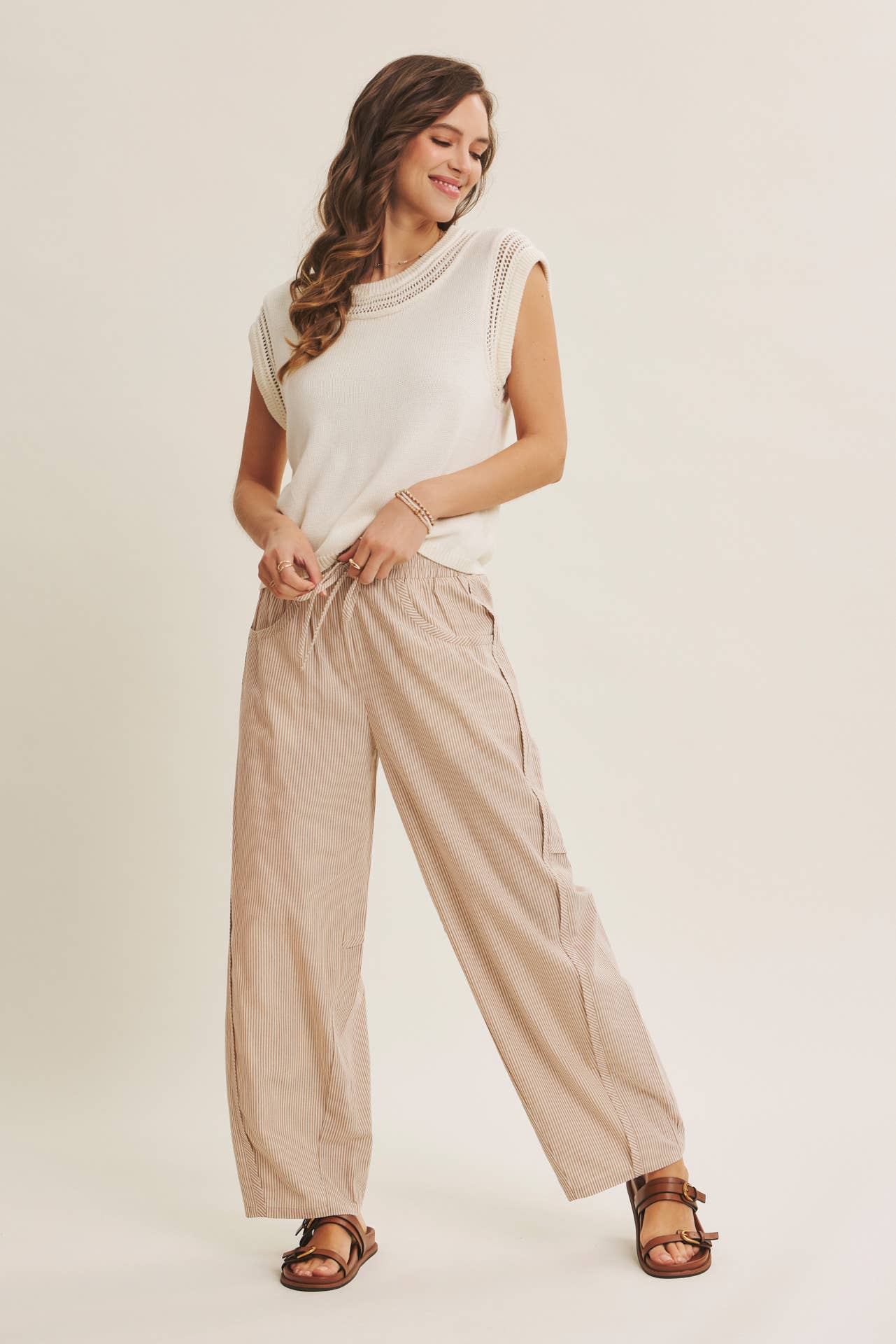 Karlie Elastic Stripe Cotton Barrel Pants - Cloth + Cabin