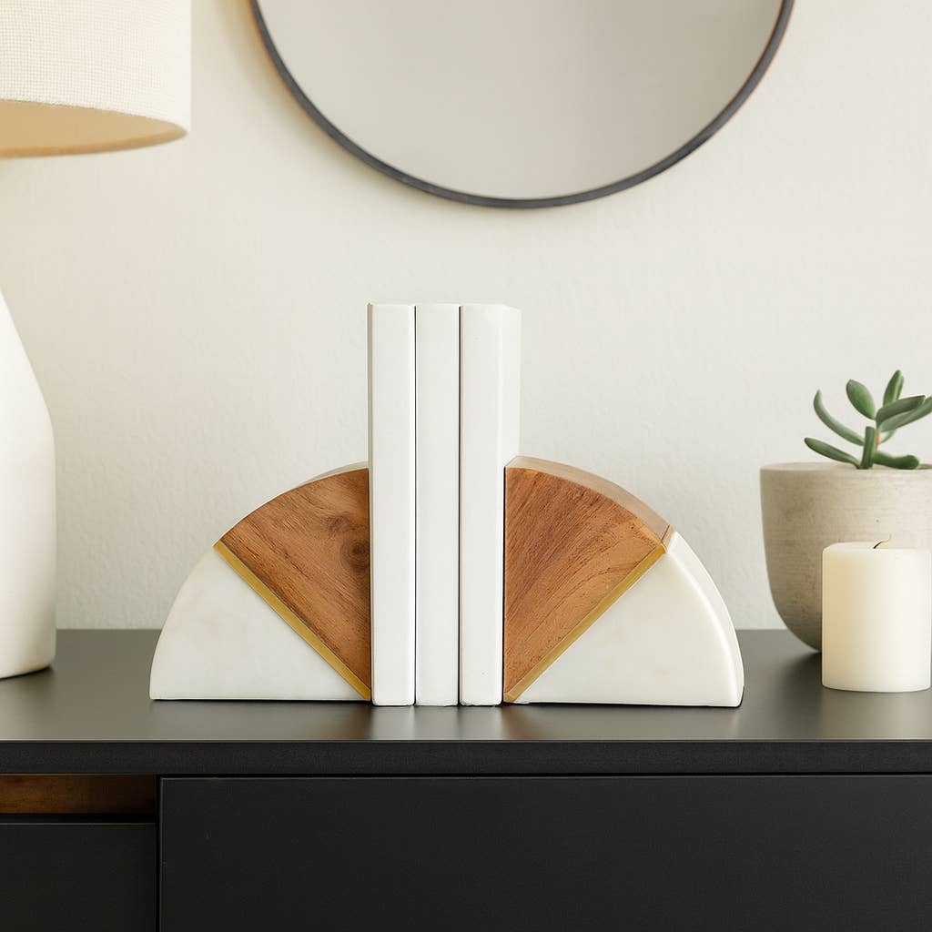 Marble Wood and Brass Bookends / Set of 2 - Cloth + Cabin