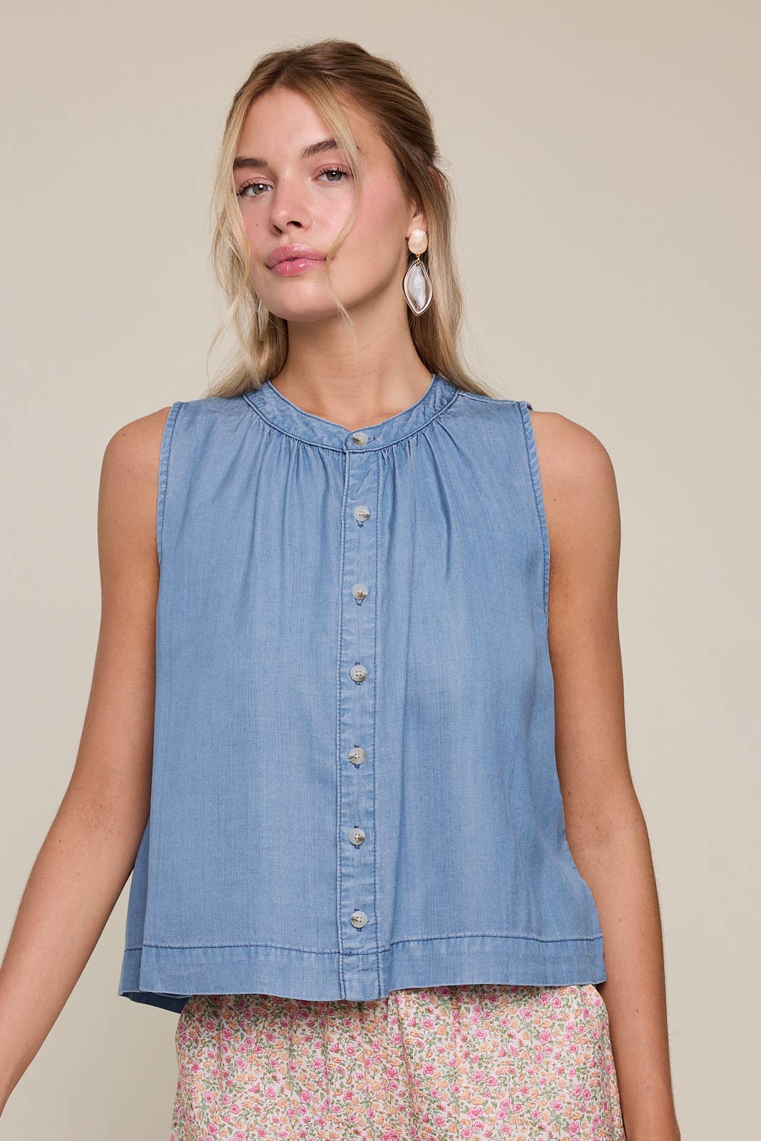 Ansley Denim Button Tank Top - Cloth + Cabin