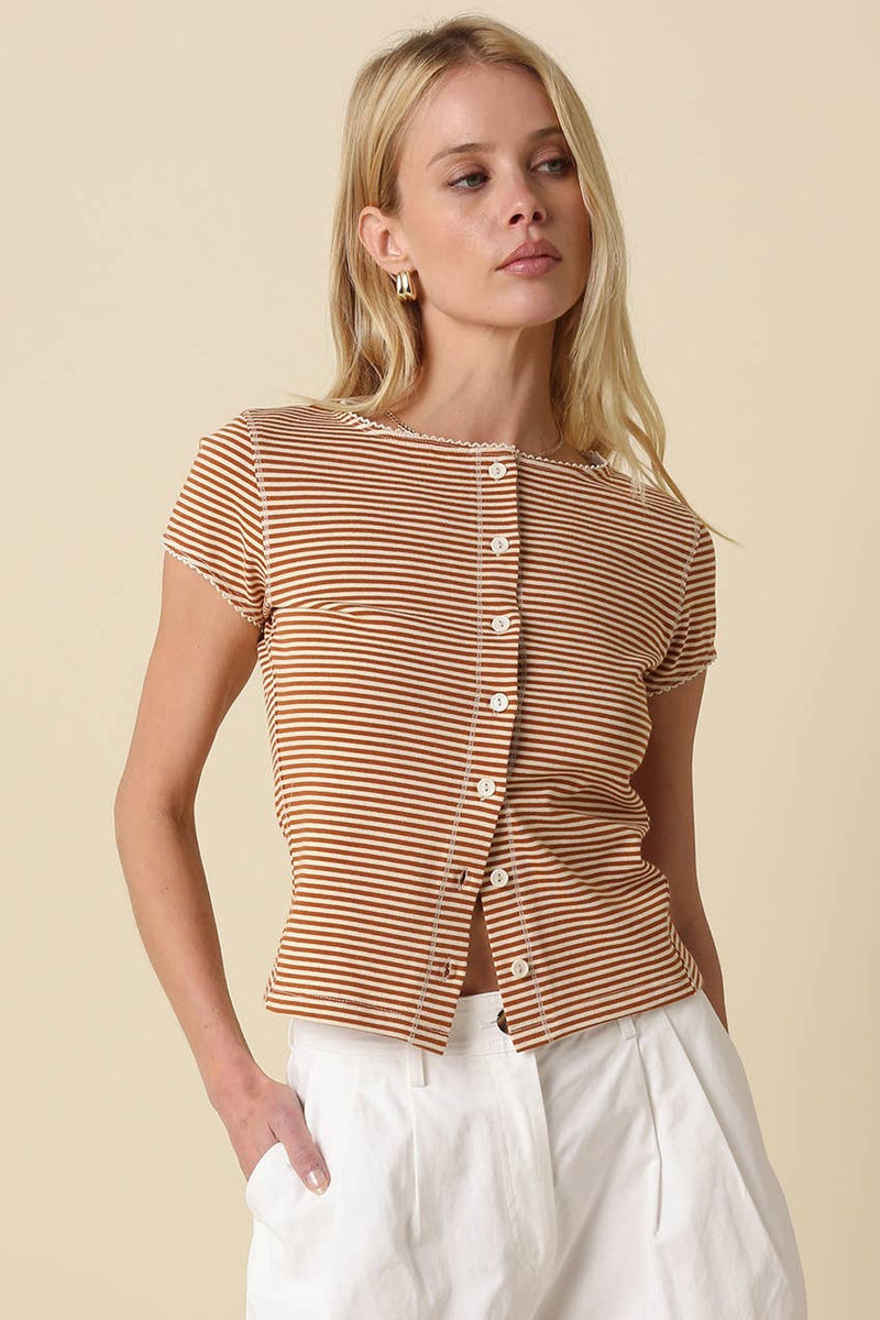 Tahni Striped Button-Front Top