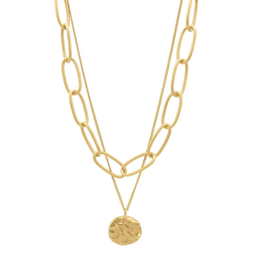 Gold Oval Link Chain and Coin Pendant Layered Necklace - Cloth + Cabin