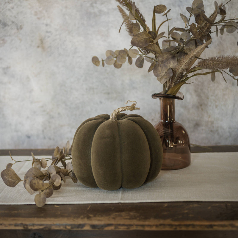 8.25" Brown Flocked Pumpkin