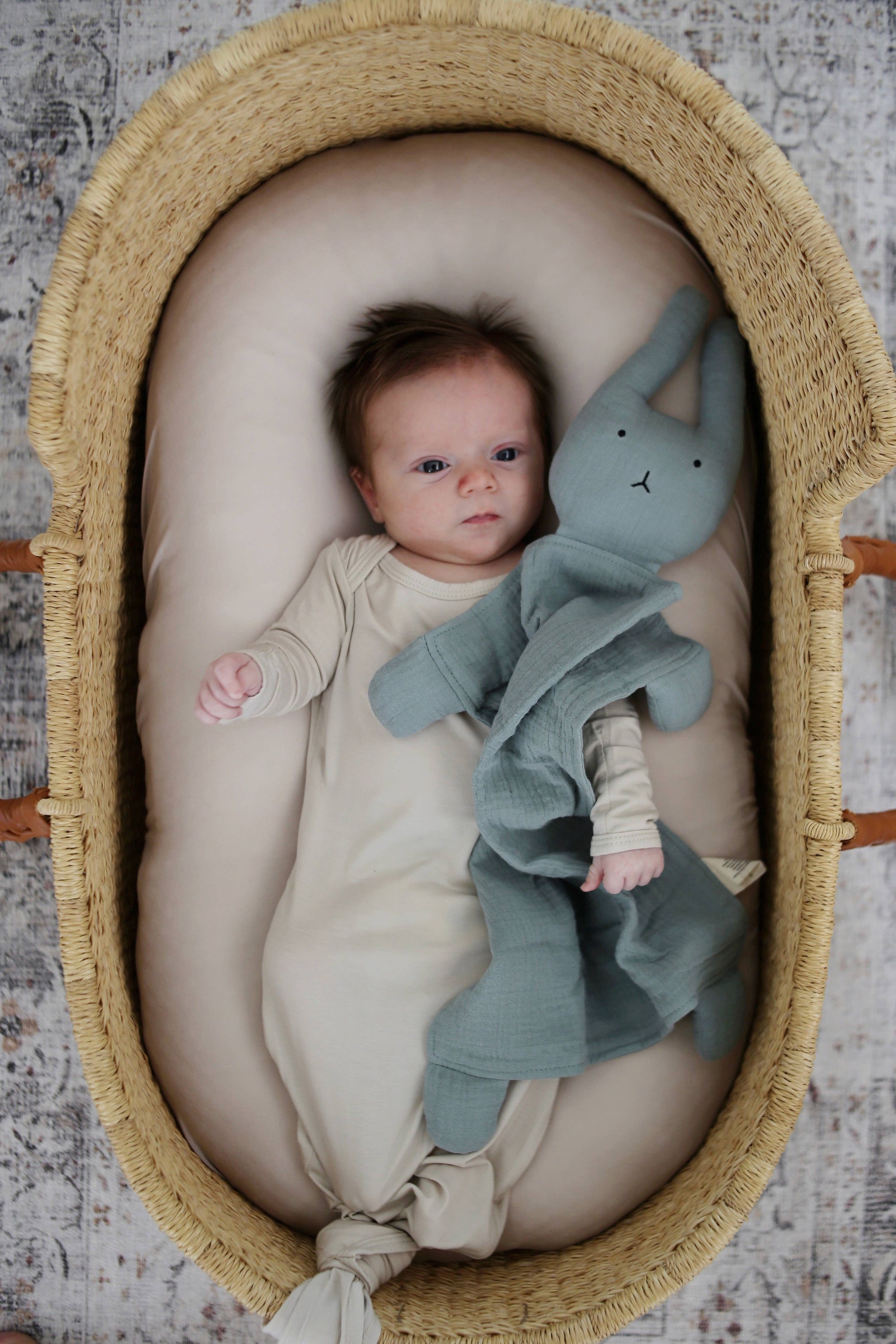 Organic Cotton Muslin Sage Bunny Lovey Blanket 