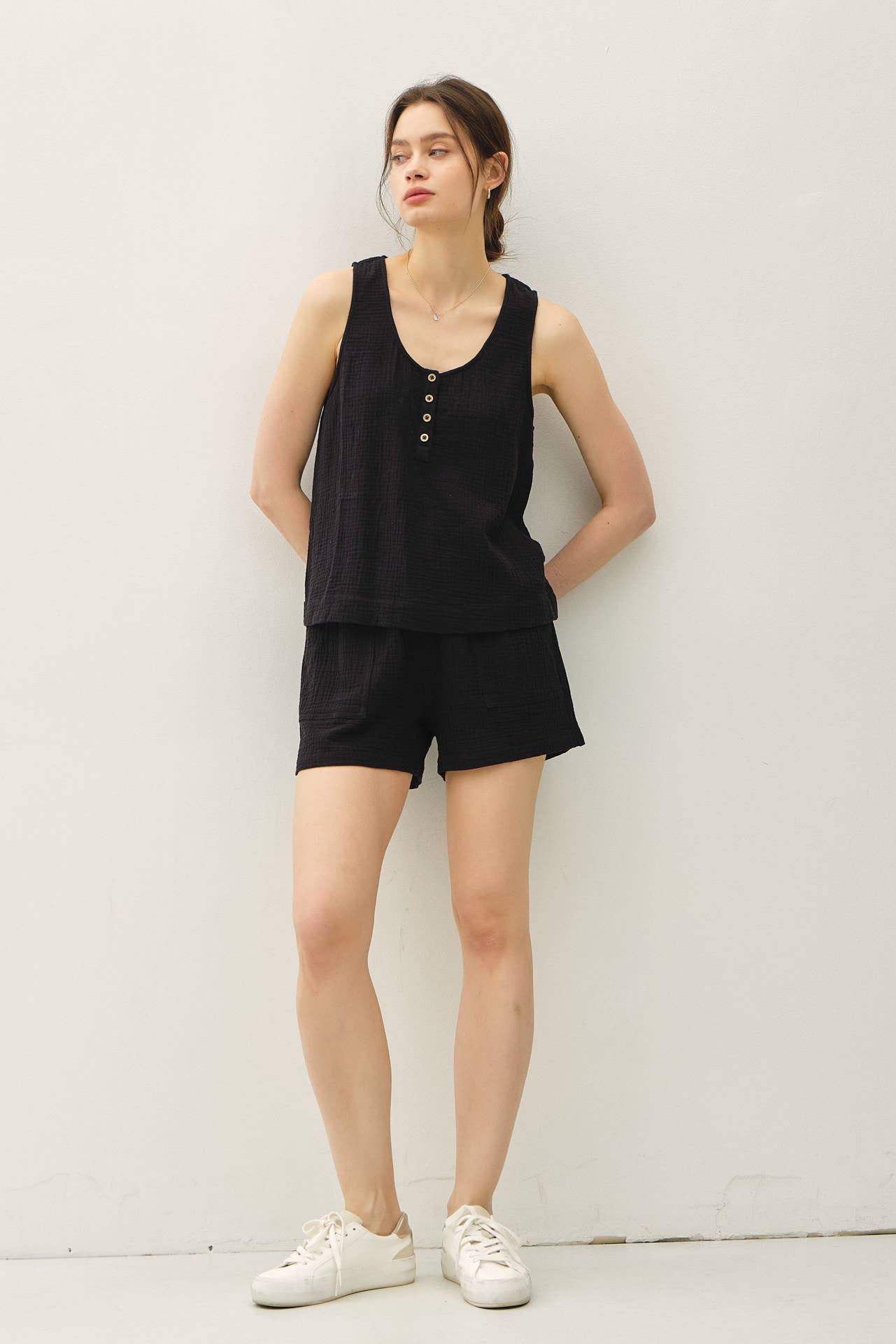 Emme Cotton Gauze Henley Tank - Cloth + Cabin
