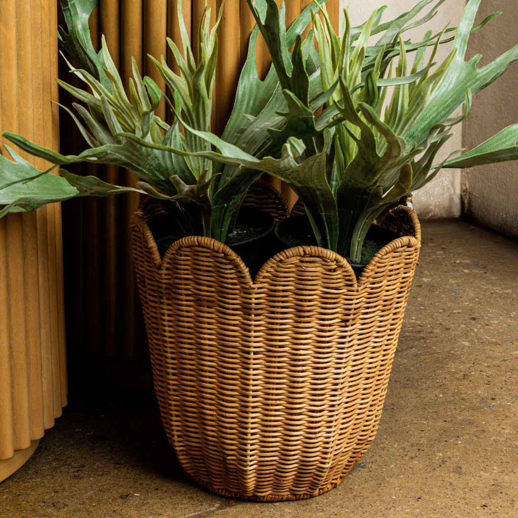 Scalloped Edge Rattan Round Basket - Cloth + Cabin