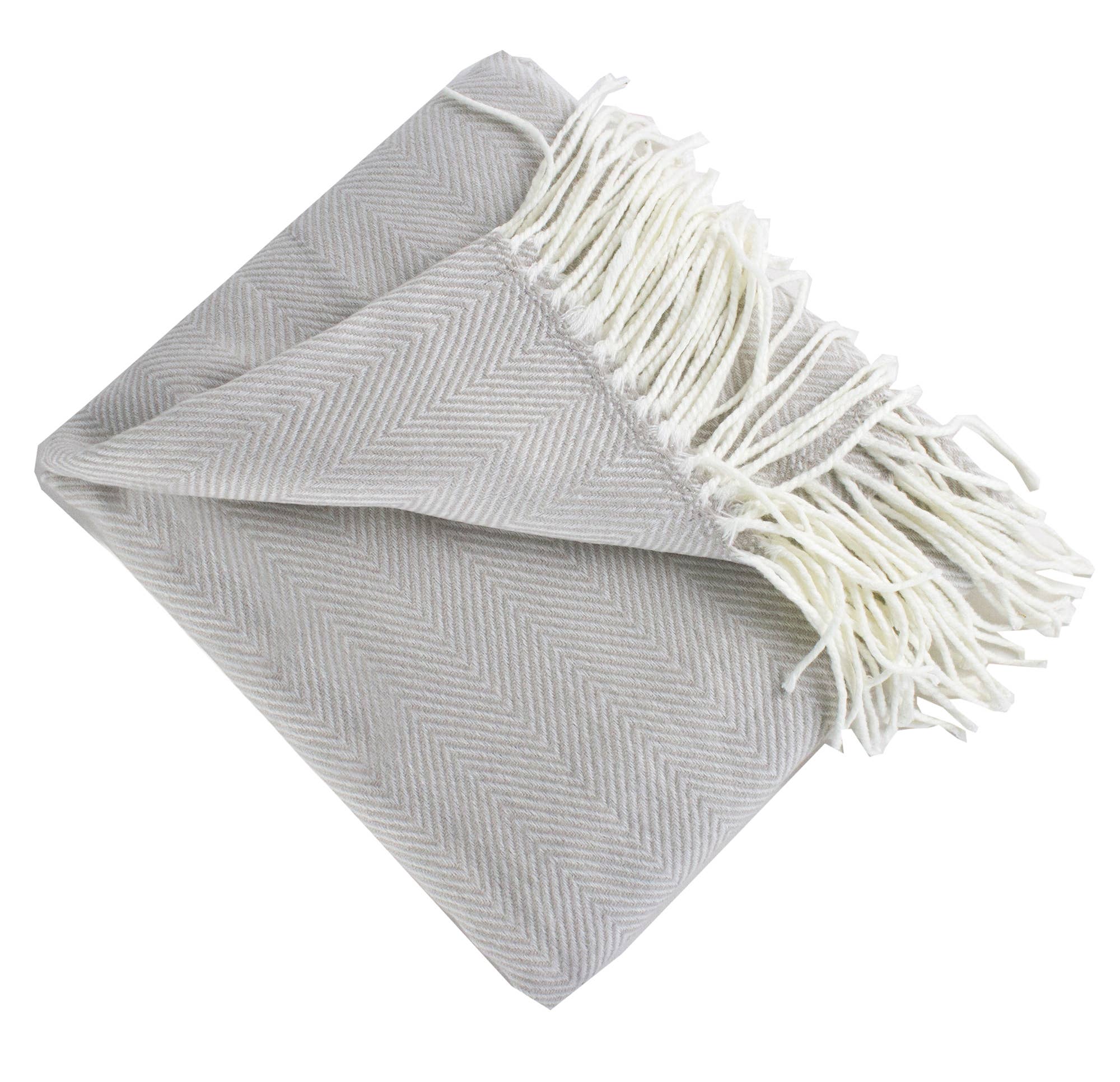 Grey Herringbone Fringed Throw Blanket - Cloth + Cabin