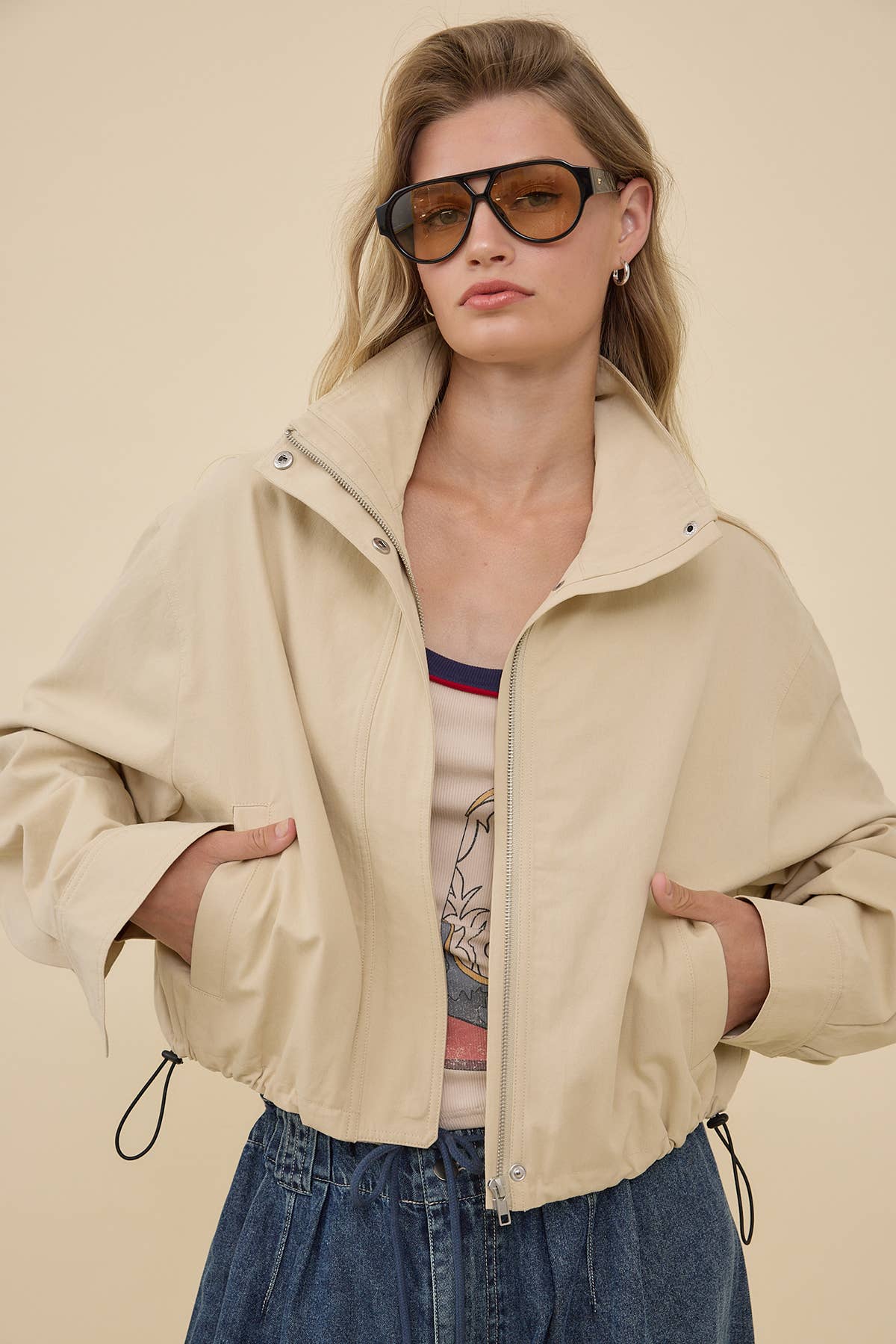Ayla Stand Collar Drawstring Jacket