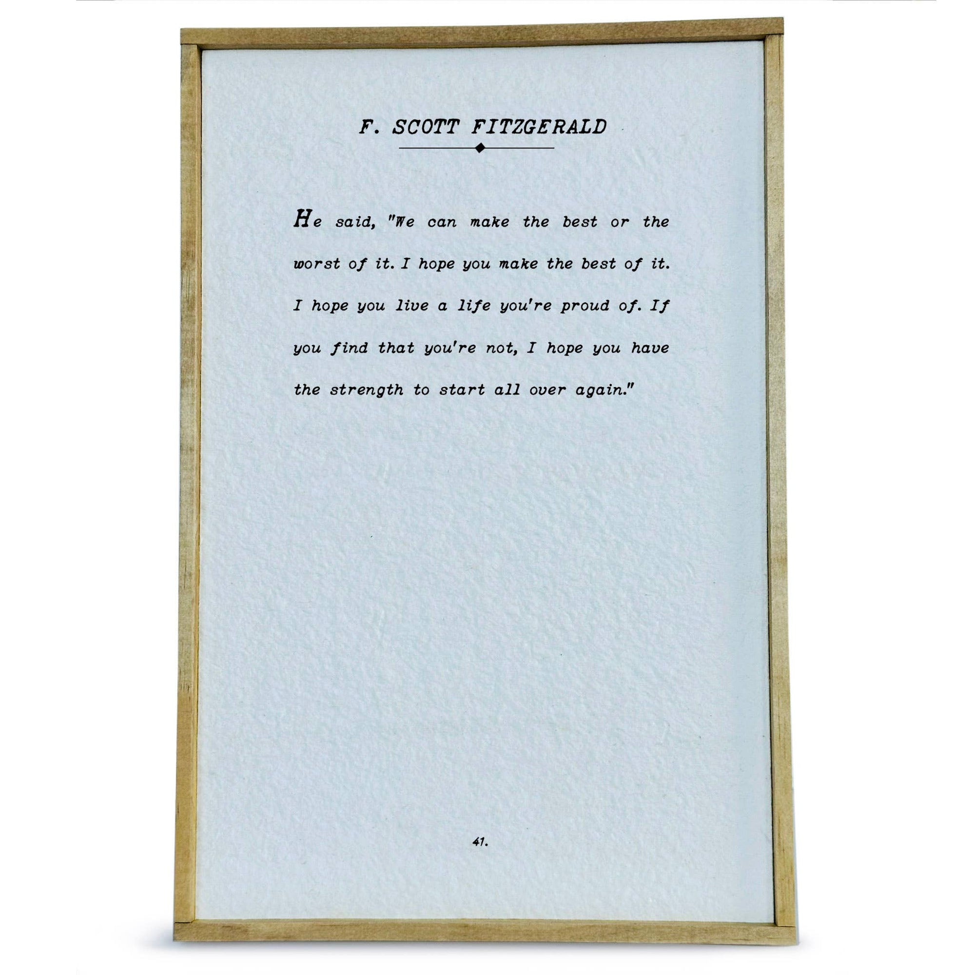 Book Page Handmade Paper Framed Sign, F. Scott Fitzgerald - Cloth + Cabin