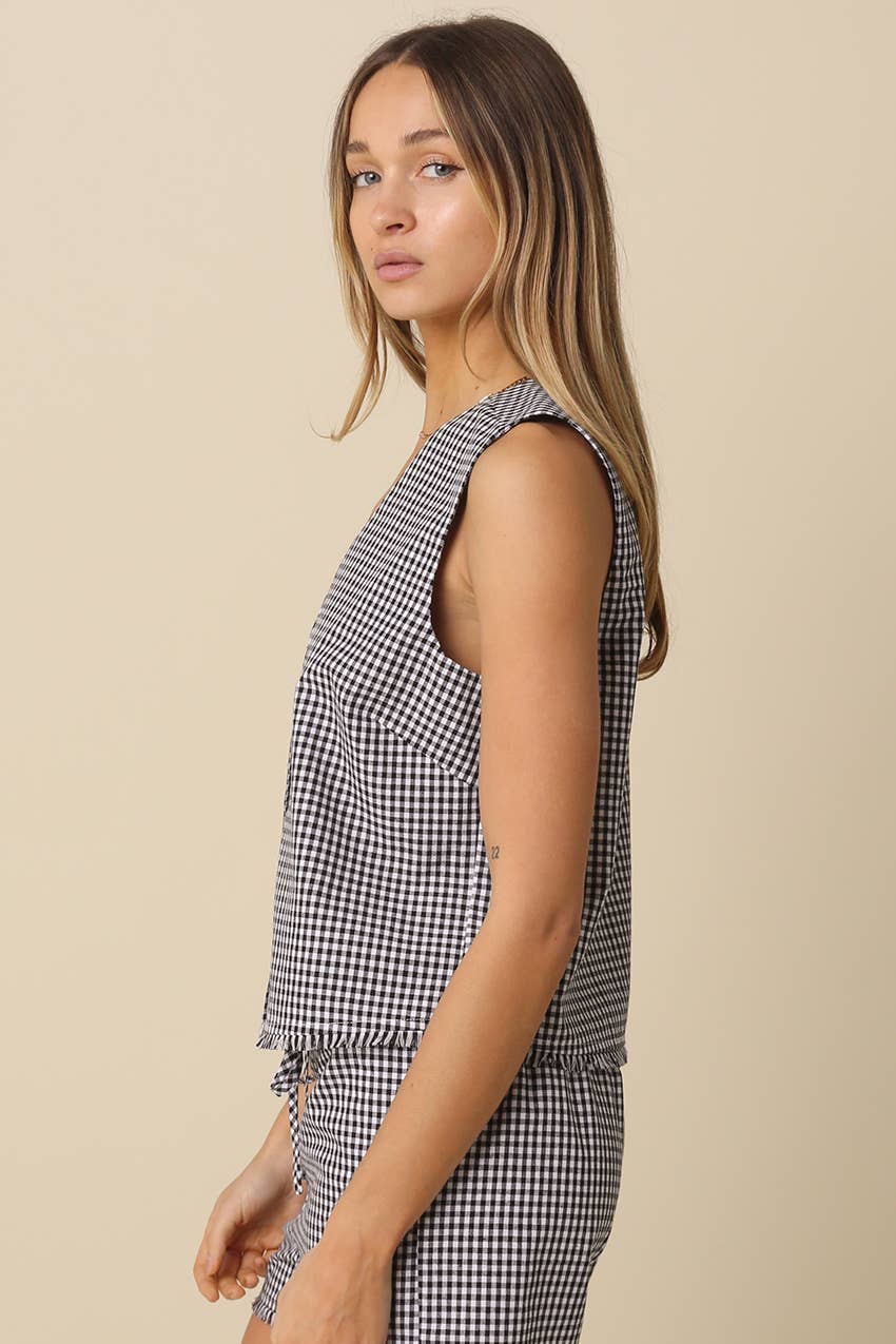 Elsie Gingham Sleeveless Button-Up Top