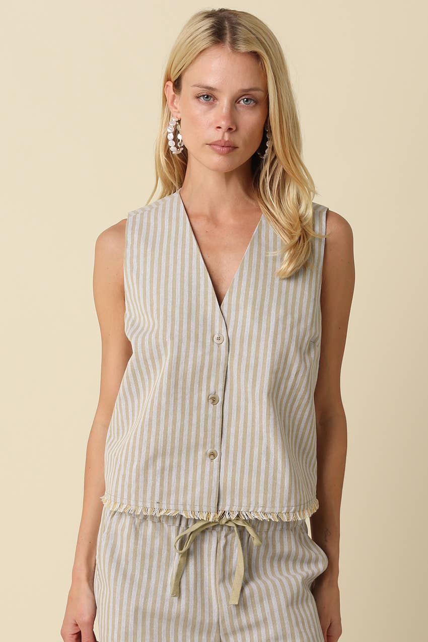 Ruth Stripe Button-Down Sleeveless Top