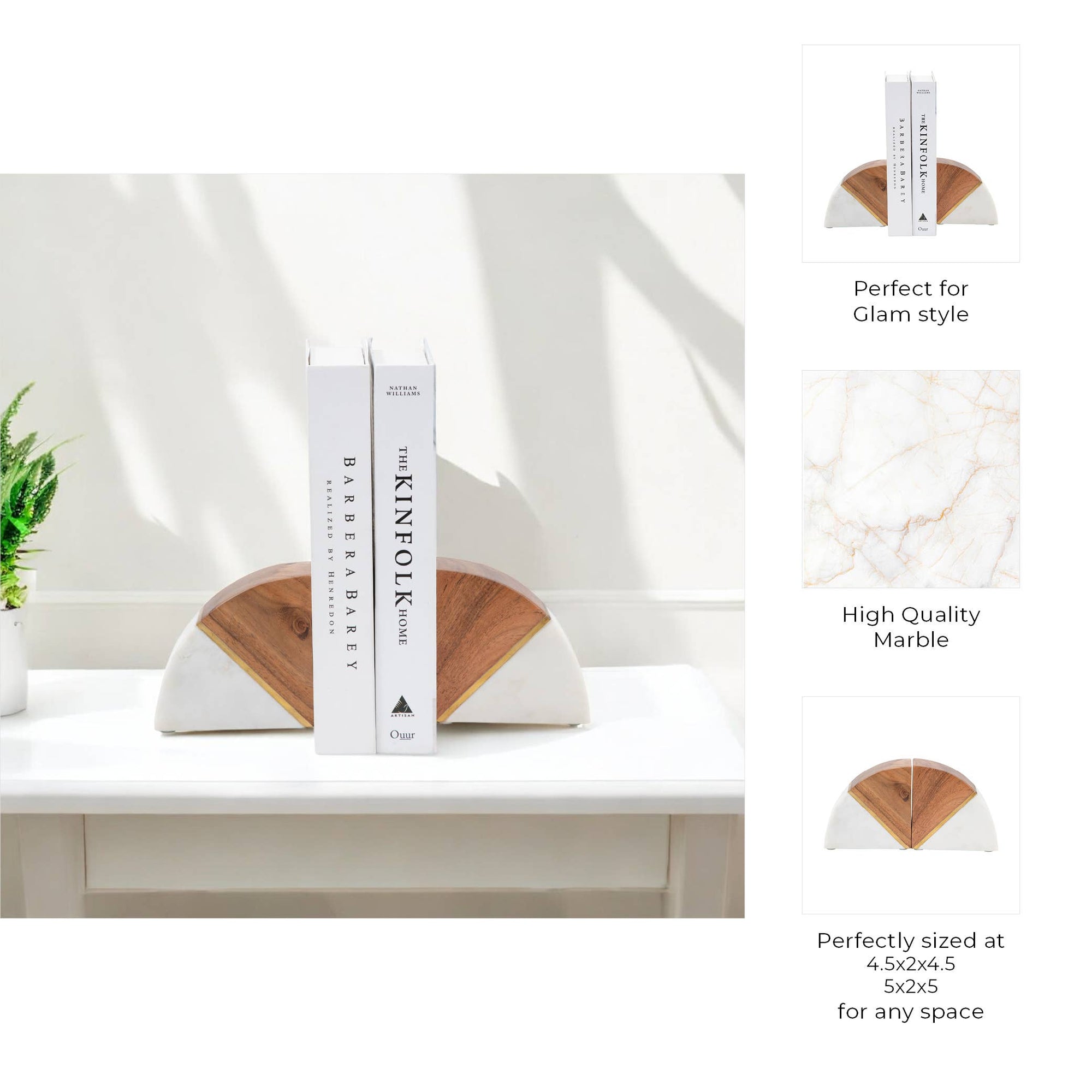 Marble Wood and Brass Bookends / Set of 2 - Cloth + Cabin