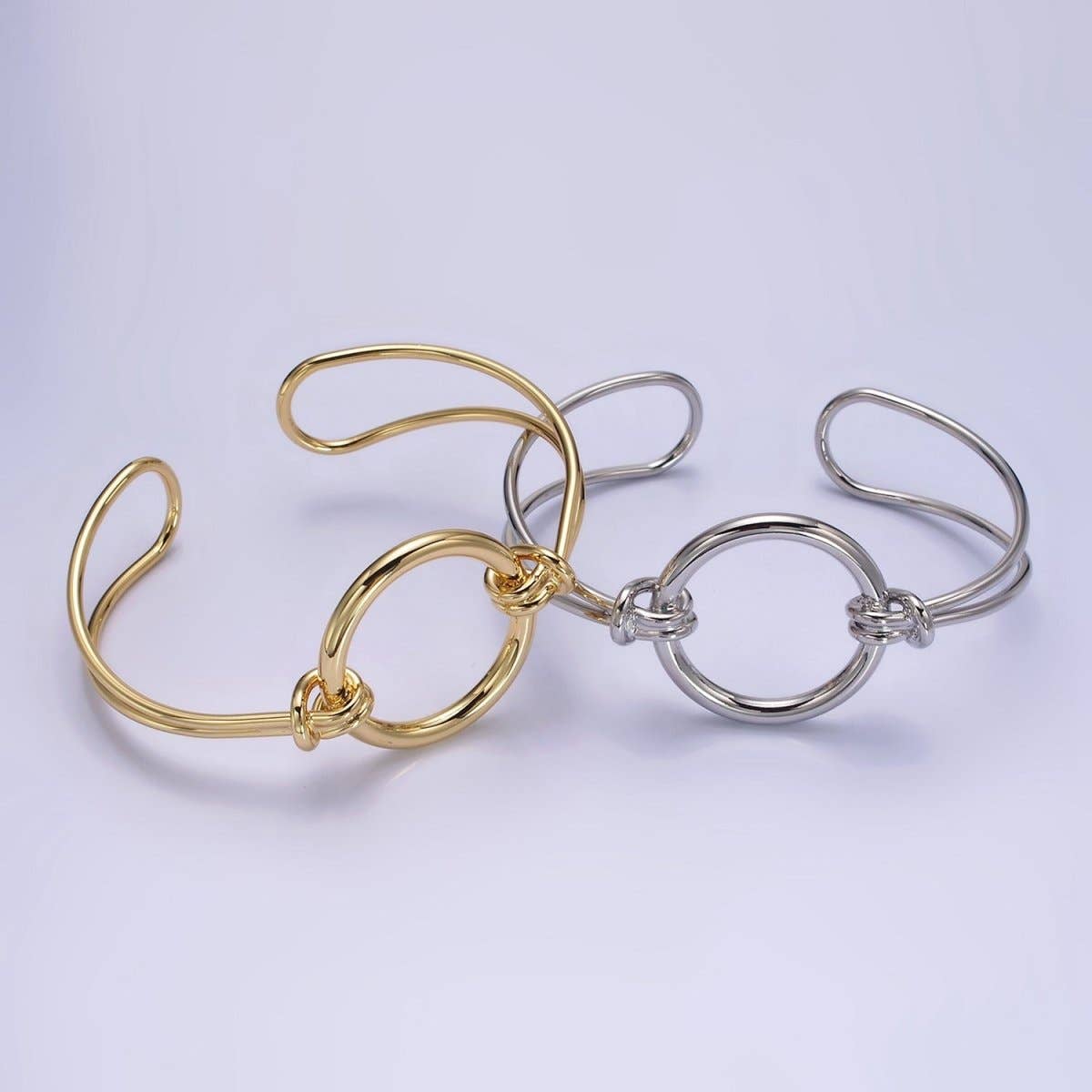 14K Gold Filled Round Circle Rope Tied Minimalist Cuff Bangle Bracelet