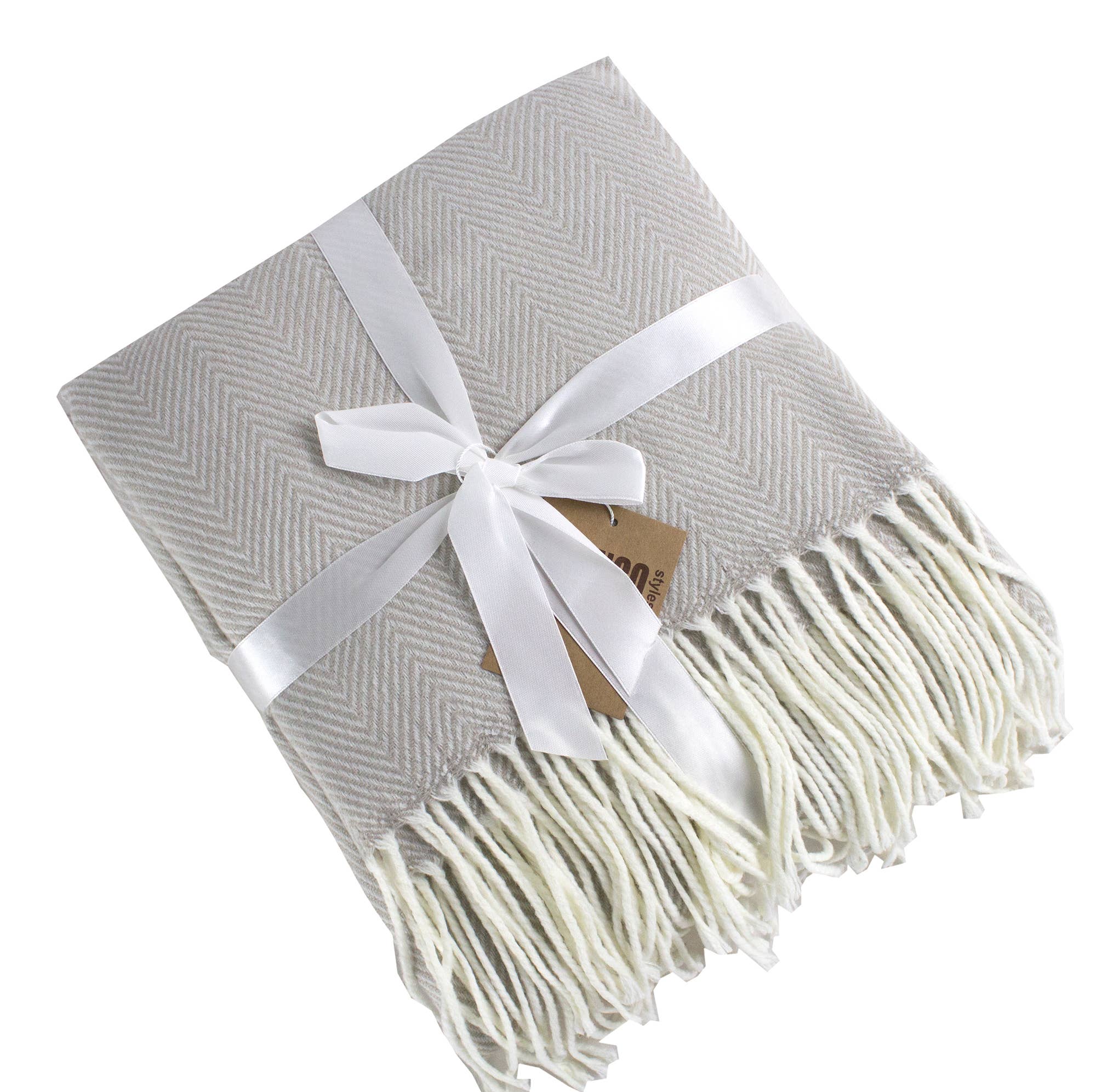Grey Herringbone Fringed Throw Blanket - Cloth + Cabin