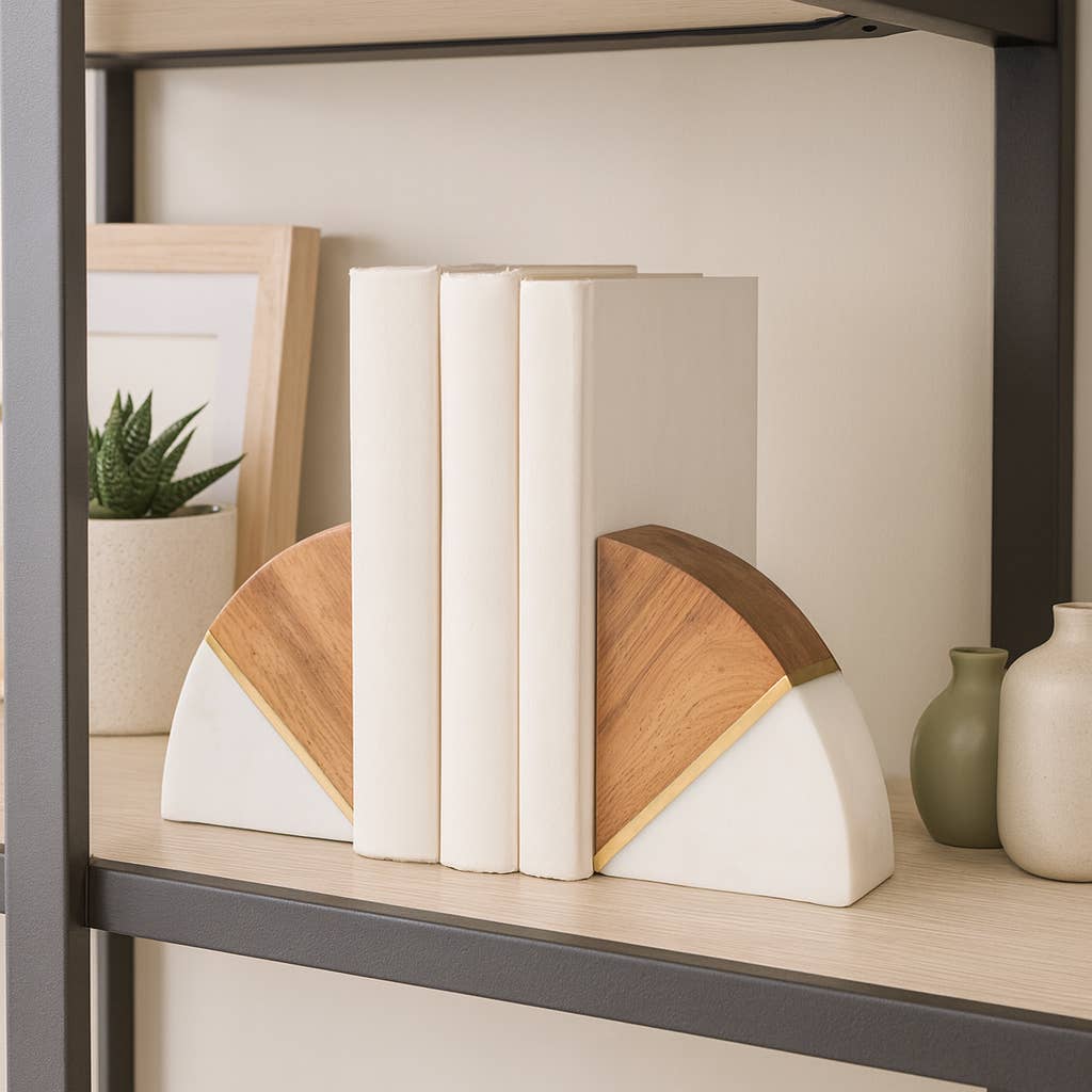 Marble Wood and Brass Bookends / Set of 2 - Cloth + Cabin