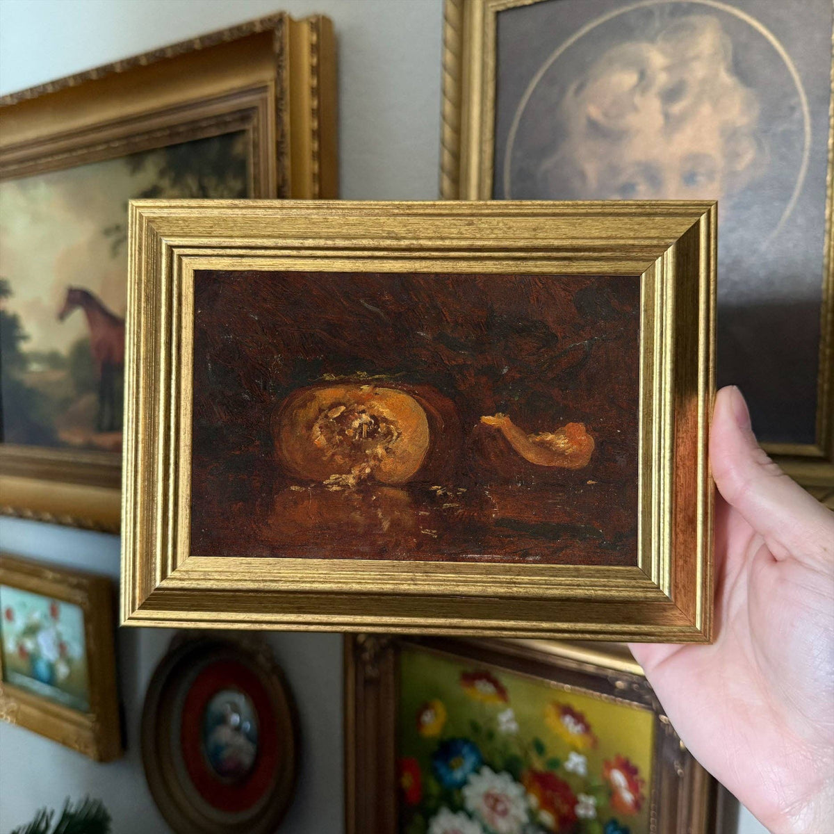 Vintage Style Still Life Moody Pumpkin Art Print Framed