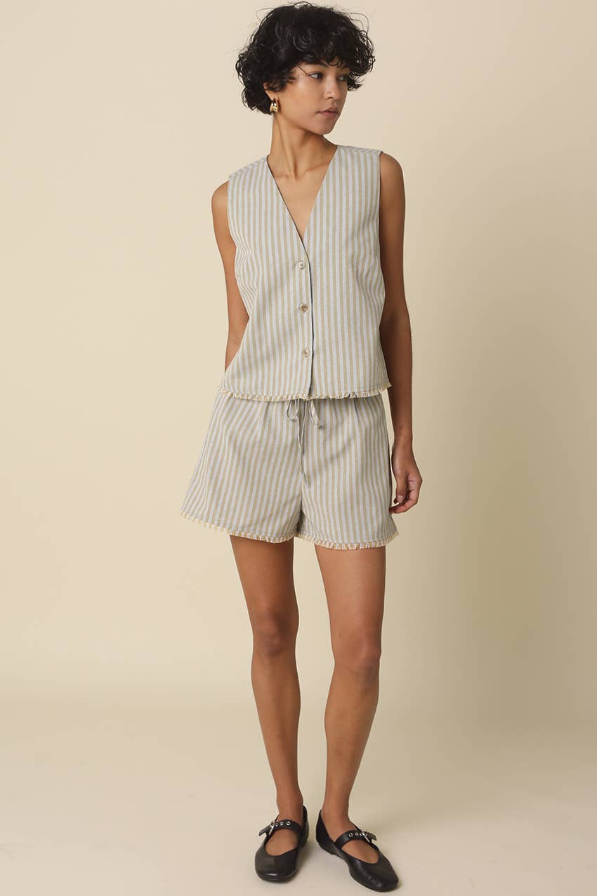 Ruth Stripe Button-Down Sleeveless Top