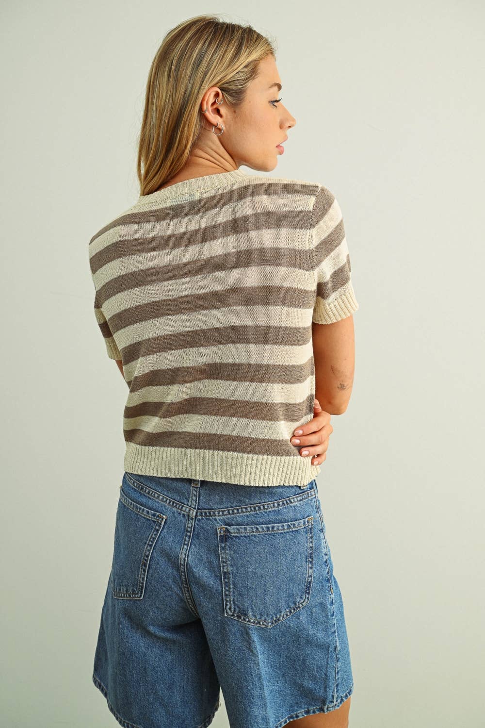 Amelie Striped Knitted Short Sleeve Top - Cloth + Cabin
