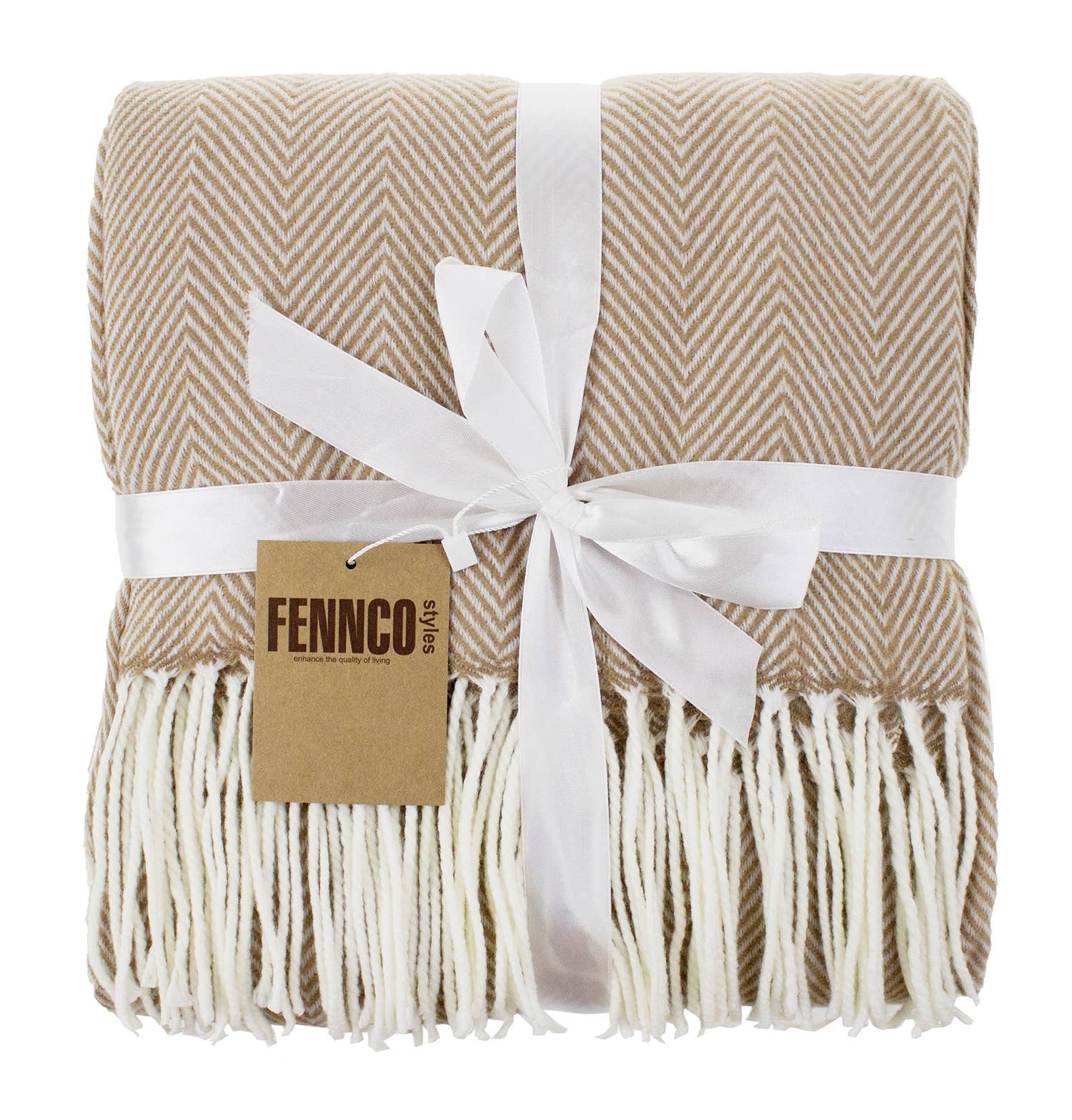 Camel Herringbone Fringed Throw Blanket - Cloth + Cabin