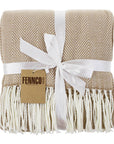 Camel Herringbone Fringed Throw Blanket - Cloth + Cabin