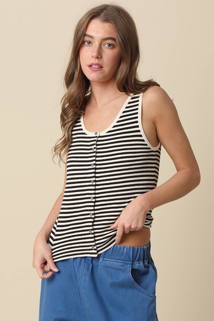 Eden Striped Button-Front Tank