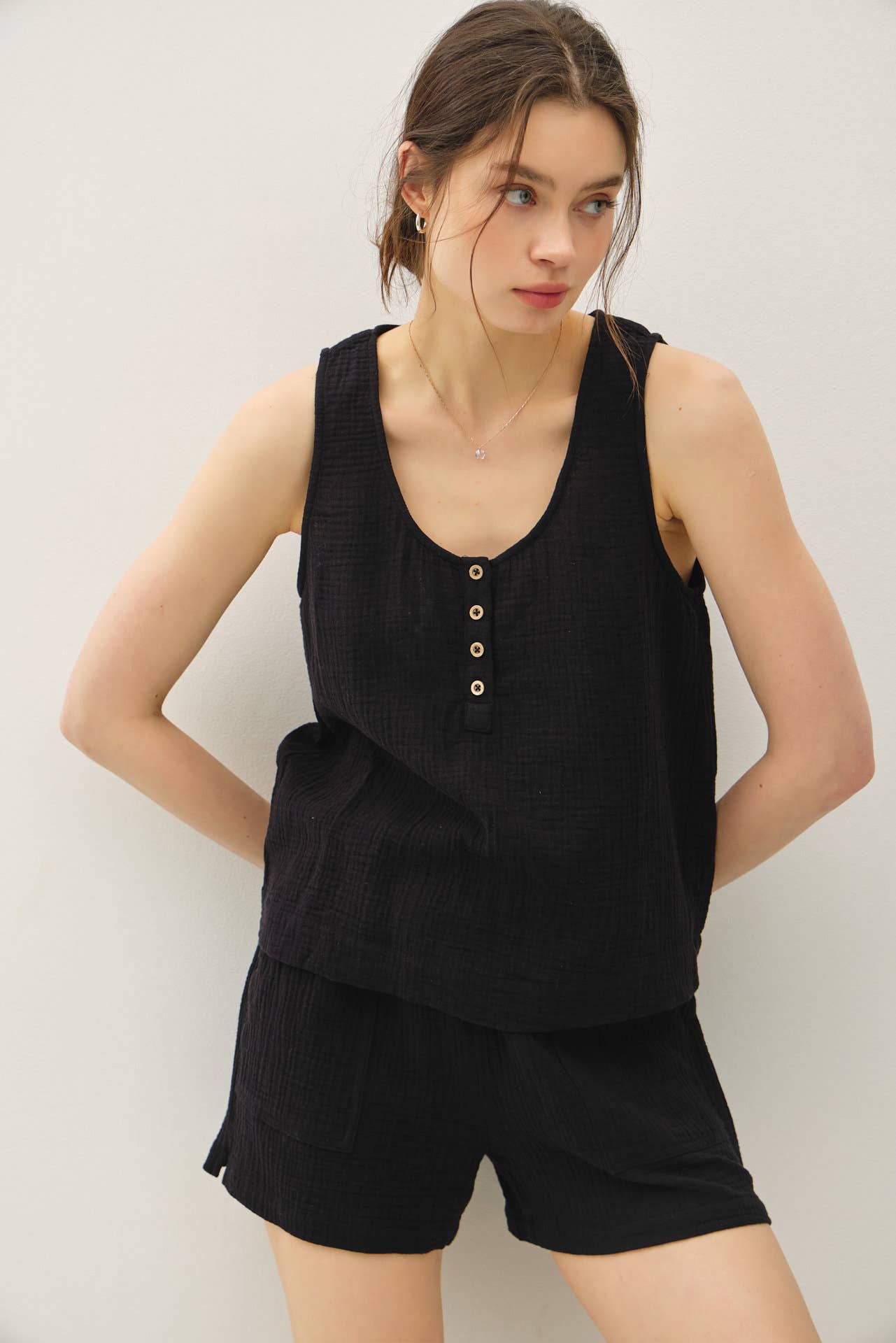 Emme Cotton Gauze Henley Tank - Cloth + Cabin