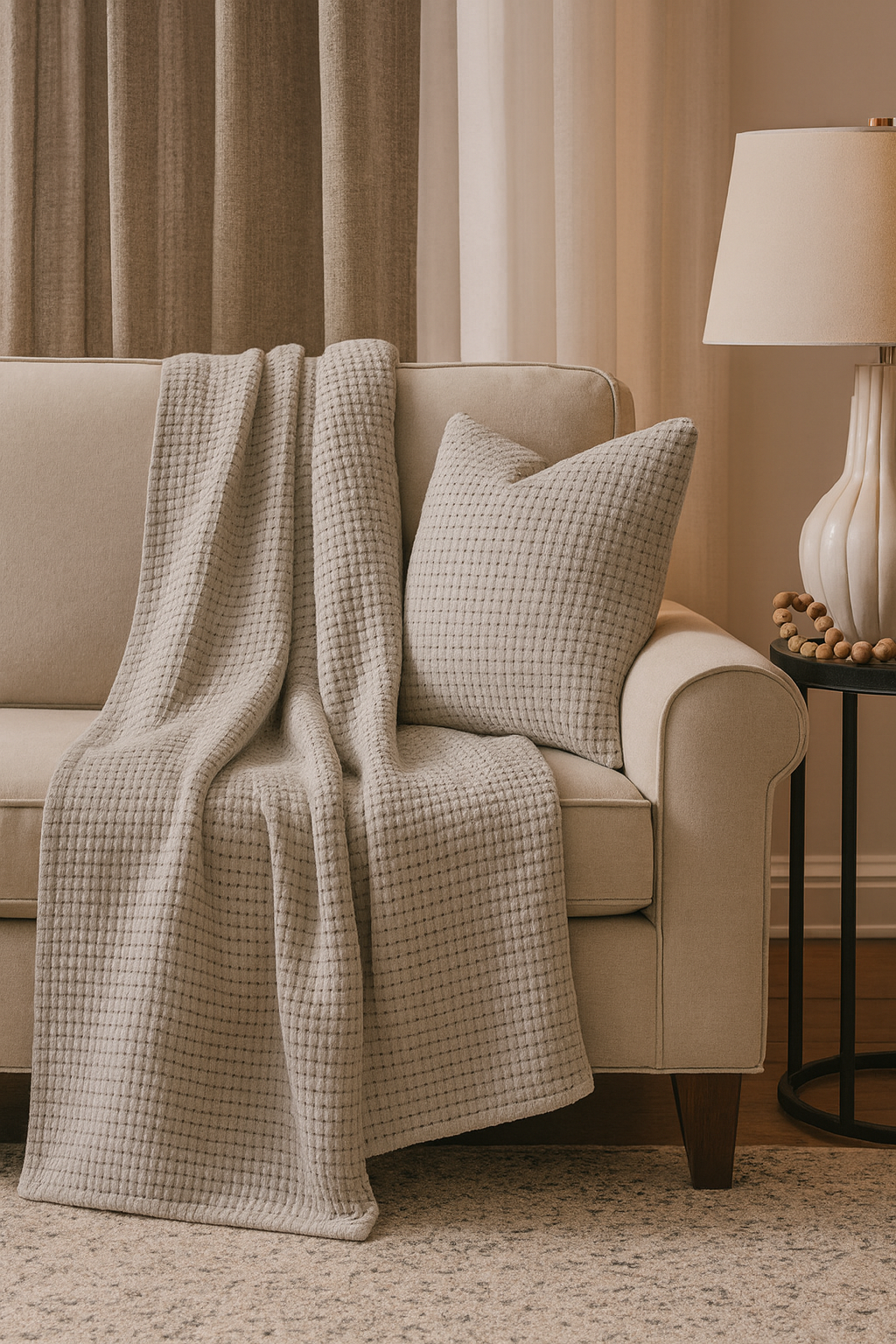Grey Pure Cotton Line-Stitch Throw Blanket - Cloth + Cabin