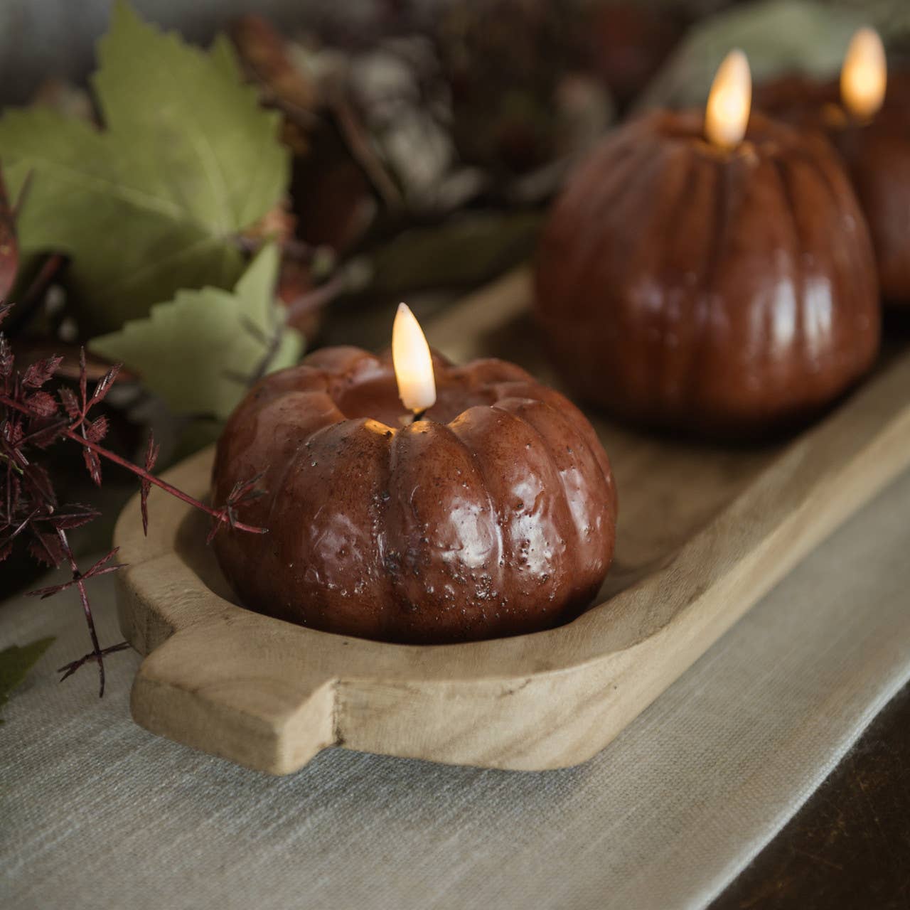 3" Bronze LED Pumpkin Candle